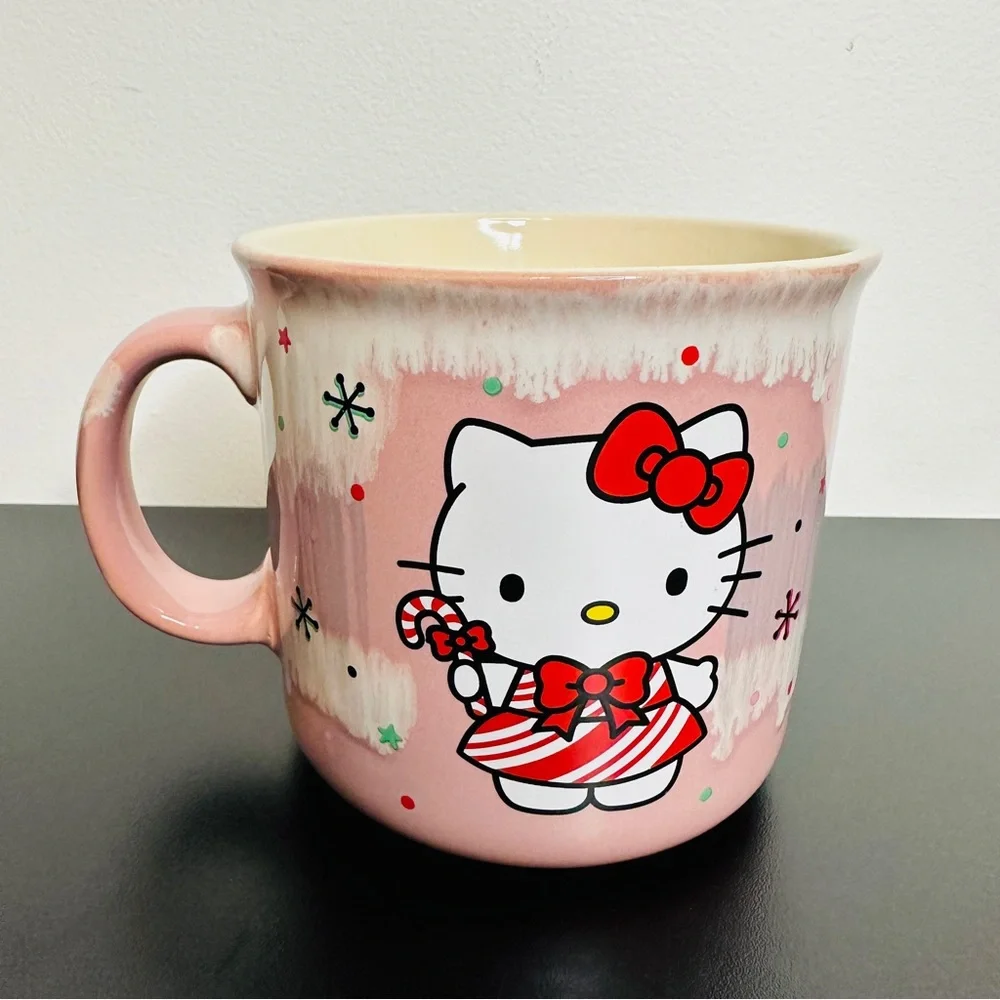 HELLO KITTY Pink White Drip Reactive Glaze Christmas Ceramic 20 oz. Mug NEW! - Picture 4 of 6